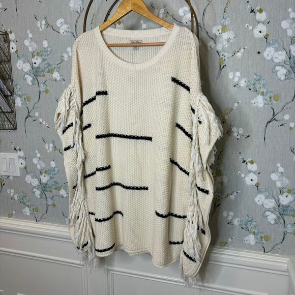 Lucky Brand Cream Cape Sweater with Fringe Accent - Size M/L - Picture 8 of 8